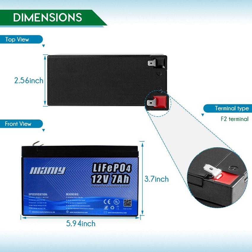 12V 7Ah LiFePo4 Battery - Safe 7Ah LiFePO4 Battery - MANLY