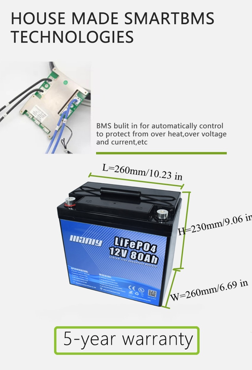 12V, 80Ah LFP Battery (ABS, BLF-1280AS)