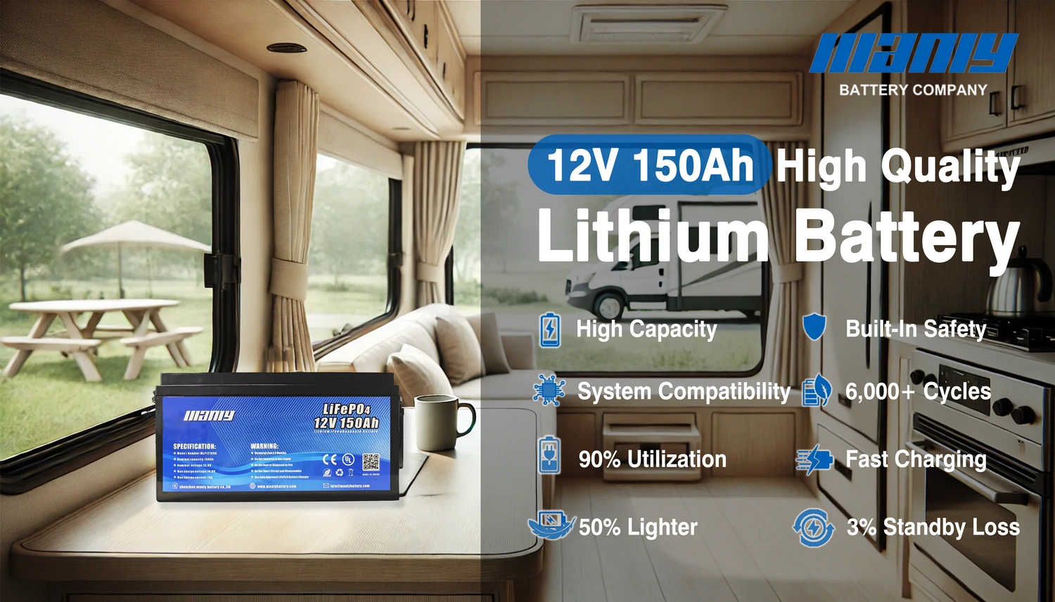 Feature of 12v 150ah lithium rv battery - manly