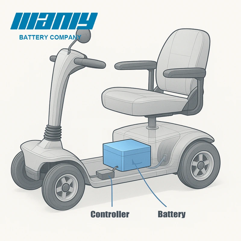 Internal battery placement in a mobility scooter Internal battery placement in a mobility scooter