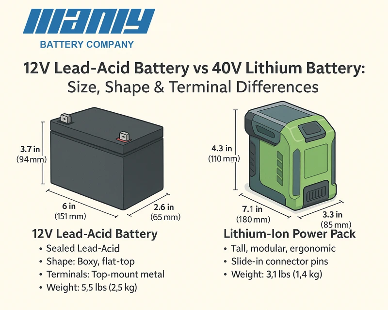 12v lead acid battery vse 40v lithium battery size shape terminal differences 12v lead acid battery vse 40v lithium battery size shape terminal differences