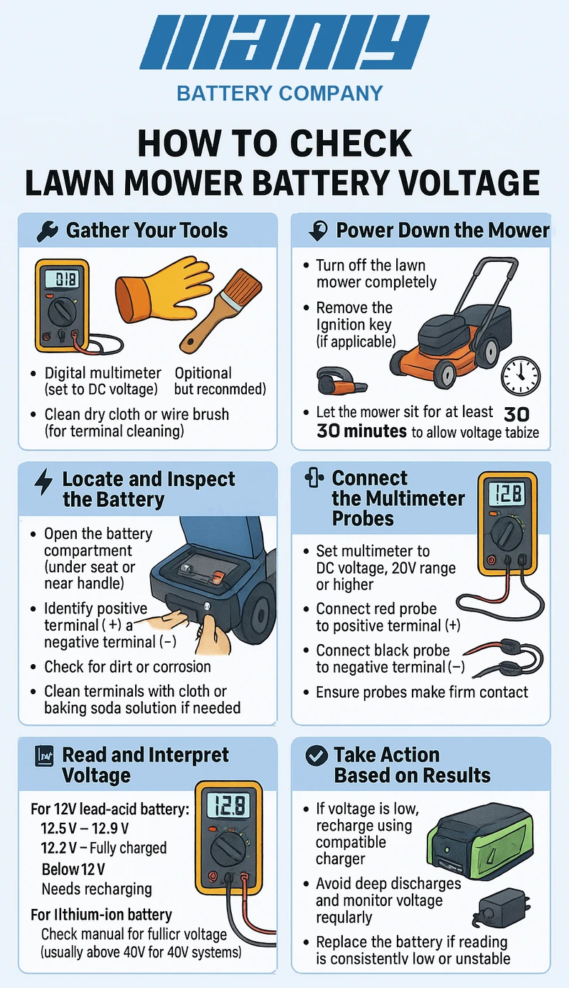 Check lawn mower battery voltage Check lawn mower battery voltage
